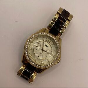 Fossil Ladies Riley wristwatch golden analog multi-dial w/ crystals